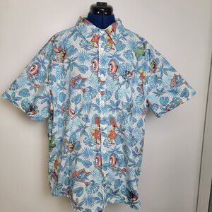 Marvel Mens Blue Tropical Retro Superhero's AOP Short Sleeve Button-up Shirt 2XL